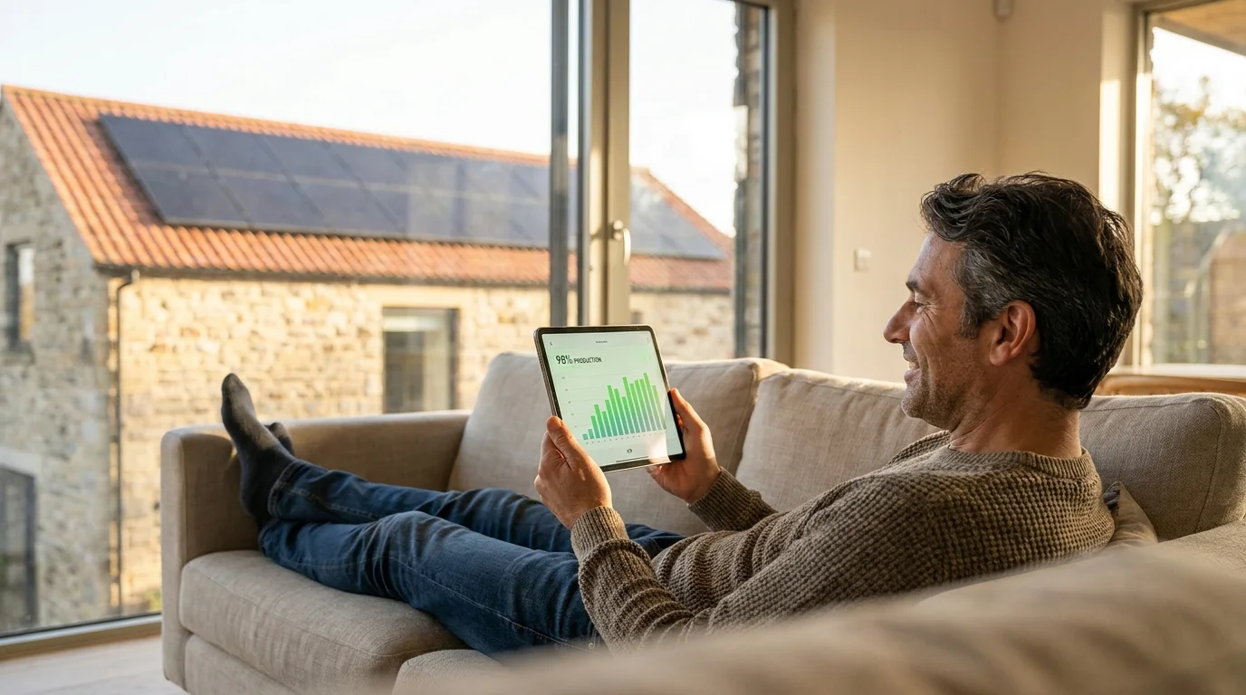 Cliente che controlla la produzione dal tablet