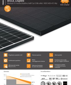 pannello fotovoltaico BISOL, Duplex BDO M10 IT 405-415 Wp, energia solare, alta efficienza,impianti fotovoltaici