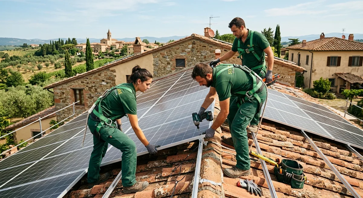 Team di tecnici Energia Solare Srl durante installazione revamping fotovoltaico in una giornata